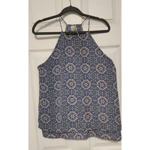 Paper Crane Sleeveless White Blue Pink Paisley Halter Style Size Large